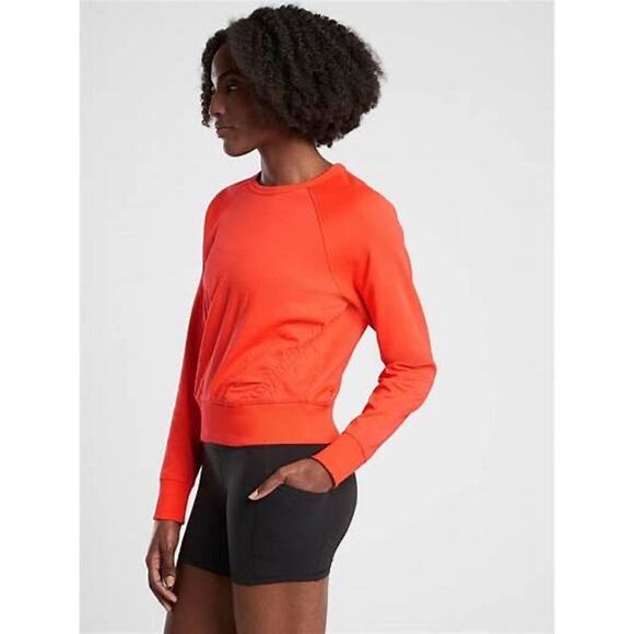 Athleta Tops - Athleta Women's Sundown Puckered Crewneck Orange Pullover Sweatshirt XS